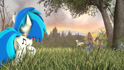 Size: 2560x1440 | Tagged: safe, artist:phenioxflame, artist:steamyart, imported from derpibooru, dj pon-3, vinyl scratch, pony, unicorn, 3d, butt, female, grass, house, mare, plot, source filmmaker, tree