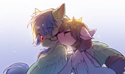 Size: 1280x758 | Tagged: safe, artist:swaybat, imported from derpibooru, oc, oc only, oc:block rain, oc:snow poi, pegasus, pony, cheek kiss, couple, glasses, kiss on the cheek, kissing