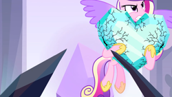 Size: 1920x1080 | Tagged: safe, imported from derpibooru, screencap, princess cadance, alicorn, pony, the beginning of the end, crystal heart, female, gritted teeth, lifting, mare, solo