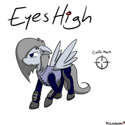 Size: 1000x1000 | Tagged: safe, artist:skydreams, imported from derpibooru, oc, oc only, oc:eyes high, pegasus, pony, fallout equestria, enclave, enclave armor, fallout equestria: dead city, female, grand pegasus enclave, hair over one eye, mare, one eye covered, scout, solo, target