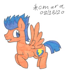 Size: 810x888 | Tagged: safe, artist:cmara, imported from derpibooru, flash sentry, pegasus, pony, flying, grin, male, simple background, smiling, solo, stallion, traditional art, white background