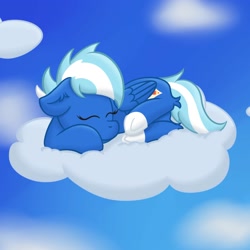 Size: 1814x1814 | Tagged: safe, artist:exobass, imported from derpibooru, oc, oc:exobass, pegasus, pony, blue, cloud, cloudy, on a cloud, pegasus oc, sleeping, sleeping on a cloud, sleepy, wings