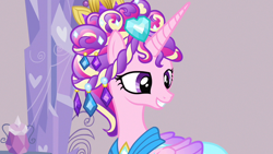 Size: 1280x720 | Tagged: safe, imported from derpibooru, screencap, princess cadance, alicorn, pony, games ponies play, ceremonial headdress, clothes, dress, female, solo