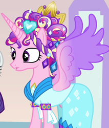 Size: 958x1125 | Tagged: safe, imported from derpibooru, screencap, princess cadance, alicorn, pony, games ponies play, ceremonial headdress, clothes, colored wings, dress, female, gradient wings, mare, multicolored wings, solo, spread wings, wings