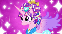 Size: 1280x720 | Tagged: safe, imported from derpibooru, screencap, princess cadance, alicorn, pony, games ponies play, ceremonial headdress, clothes, colored wings, dress, female, gradient wings, mare, multicolored wings, solo, spread wings, wings