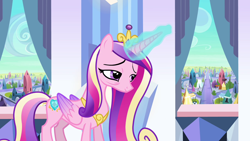 Size: 1280x720 | Tagged: safe, imported from derpibooru, screencap, princess cadance, alicorn, pony, the crystal empire, female, folded wings, magic, solo, tired, wings