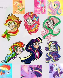 Size: 2286x2818 | Tagged: safe, artist:citi, imported from derpibooru, screencap, applejack, fluttershy, pinkie pie, rainbow dash, rarity, twilight sparkle, alicorn, human, twilight's kingdom, alternate hairstyle, female, humanized, mane six, rainbow power, scene interpretation, screencap reference, twilight sparkle (alicorn)