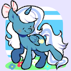 Size: 300x300 | Tagged: safe, artist:ewgrossman, imported from derpibooru, oc, oc:fleurbelle, alicorn, adorabelle, alicorn oc, blushing, bow, chibi, cute, female, flower, hair bow, horn, mare, wings