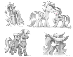 Size: 6432x5056 | Tagged: safe, artist:philo5, imported from derpibooru, cheerilee, octavia melody, princess cadance, princess celestia, soarin', zecora, alicorn, earth pony, pegasus, pony, zebra, boop, crack shipping, drunk, female, hat, male, noseboop, shipping, soarintavia, soartavia, straight