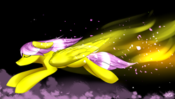 Size: 1920x1080 | Tagged: safe, artist:intfighter, edit, imported from derpibooru, fluttershy, pegasus, pony, black background, cropped, eyes closed, female, flying, mare, simple background, solo