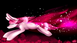 Size: 1920x1080 | Tagged: safe, artist:intfighter, edit, imported from derpibooru, pinkie pie, earth pony, pony, black background, cropped, eyes closed, female, flying, mare, simple background, solo