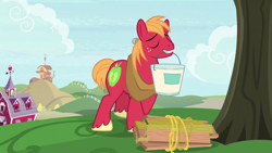 Size: 1920x1080 | Tagged: safe, imported from derpibooru, screencap, big macintosh, pony, the big mac question, bucket, male, mouth hold, solo