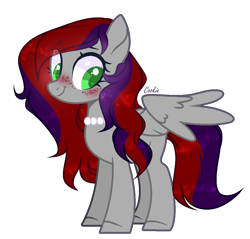 Size: 1132x1082 | Tagged: safe, artist:lazuli, artist:mint-light, imported from derpibooru, oc, oc only, oc:evening prose, pegasus, pony, blushing, commission, eyelashes, female, freckles, jewelry, mare, necklace, pearl necklace, pegasus oc, simple background, smiling, solo, transparent background, wings, ych result