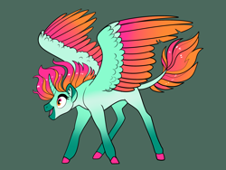 Size: 2800x2100 | Tagged: safe, artist:loryska, imported from derpibooru, oc, oc only, alicorn, pony, green background, male, offspring, parent:derpy hooves, parent:king sombra, simple background, solo, stallion, two toned wings, wings