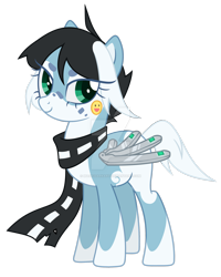 Size: 1920x2406 | Tagged: safe, artist:magicdarkart, imported from derpibooru, pony, amputee, artificial wings, augmented, clothes, deviantart watermark, obtrusive watermark, prosthetic limb, prosthetic wing, prosthetics, scarf, simple background, solo, transparent background, watermark, wings