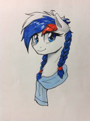 Size: 1024x1371 | Tagged: safe, artist:caoyeboby, imported from derpibooru, oc, oc only, oc:marussia, earth pony, pony, blue eyes, braid, clothes, female, nation ponies, ponified, russia, scarf, simple background, solo, white background