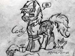 Size: 1909x1432 | Tagged: safe, artist:reekosukanku, imported from derpibooru, oc, oc only, oc:carty, earth pony, pony, detonator, male, monochrome, solo, stallion, traditional art