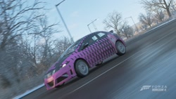 Size: 1920x1080 | Tagged: safe, imported from derpibooru, pinkie pie, earth pony, pony, dots, forza horizon, forza horizon 4, game screencap, honda, honda civic, honda civic type r, pinkamena diane pie, wet, wet mane, winter