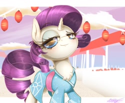 Size: 1150x950 | Tagged: safe, artist:phoenixrk49, imported from derpibooru, rarity, pony, unicorn, clothes, japan, kimono (clothing), lantern, paper lantern, solo, yukata