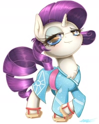 Size: 1510x1900 | Tagged: safe, alternate version, artist:phoenixrk49, imported from derpibooru, rarity, unicorn, clothes, geta, japan, kimono (clothing), sandals, simple background, white background, yukata