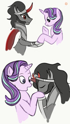 Size: 720x1280 | Tagged: safe, artist:samyvillaly, imported from derpibooru, king sombra, starlight glimmer, pony, unicorn, female, hoof kissing, male, mare, stallion