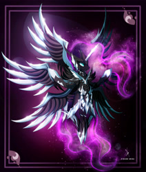 Size: 4400x5192 | Tagged: safe, artist:zidanemina, imported from derpibooru, nightmare moon, alicorn, pony, seraph, seraphicorn, absurd resolution, anime, armor, crossover, darkness, female, goddess, mare, multiple wings, saint seiya