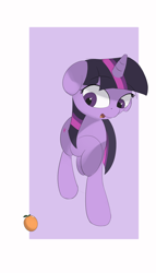 Size: 2150x3760 | Tagged: safe, artist:vultraz, imported from derpibooru, twilight sparkle, pony, /mlp/, drawthread, female, food, orange, raised hoof, solo