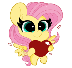 Size: 2048x1931 | Tagged: safe, artist:kittyrosie, imported from derpibooru, fluttershy, pegasus, pony, blushing, chibi, cute, female, heart, heart eyes, holding, looking at you, mare, shyabetes, simple background, smiling, solo, spread wings, white background, wingding eyes, wings