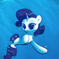 Size: 1210x1210 | Tagged: safe, artist:vultraz, imported from derpibooru, rarity, seapony (g4), unicorn, /mlp/, bubble, drawthread, eyelashes, female, horn, open mouth, seaponified, seapony rarity, solo, species swap, underwater, water