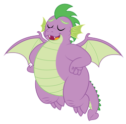 Size: 4150x4090 | Tagged: safe, artist:aleximusprime, imported from derpibooru, spike, dragon, molt down, adult, adult spike, chubby, eyes closed, fat, fat spike, flying, male, older, older spike, open mouth, simple background, solo, transparent background, vector, winged spike, wings