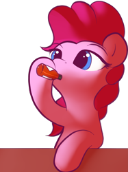 Size: 2123x2844 | Tagged: safe, artist:vultraz, imported from derpibooru, pinkie pie, earth pony, pony, /mlp/, drawthread, female, hot sauce, mare, simple background, sipping, solo, tabasco, transparent background