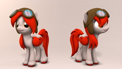 Size: 1920x1080 | Tagged: safe, artist:whiteskypony, imported from derpibooru, oc, oc only, oc:scarlet, pegasus, pony, 3d, aviator goggles, aviator hat, colored wings, female, goggles, hat, mare, solo, wings