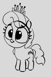 Size: 388x590 | Tagged: safe, artist:heretichesh, imported from derpibooru, diamond tiara, earth pony, pony, chibi, cute, diamondbetes, female, filly, jewelry, monochrome, sketch, solo, tiara, tiny