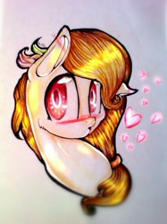 Size: 800x1067 | Tagged: safe, artist:kiwwsplash, imported from derpibooru, oc, oc only, earth pony, pony, :o, bust, earth pony oc, heart, open mouth, solo, traditional art