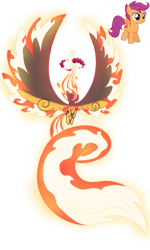 Size: 1280x2134 | Tagged: safe, artist:bearmation, artist:blingcity, imported from derpibooru, scootaloo, crossover, dynamax, female, fire, gigantamax, glowing eyes, macro, pokemon sword and shield, pokémon, scootaloo can fly, simple background, solo, tail, transparent background, vector