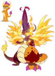 Size: 1800x2500 | Tagged: safe, artist:bearmation, artist:blingcity, imported from derpibooru, smolder, dragon, crossover, dynamax, female, fire, gigantamax, glowing eyes, macro, pokemon sword and shield, pokémon, simple background, solo, transparent background, vector, wings