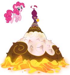 Size: 1280x1372 | Tagged: safe, artist:bearmation, artist:blingcity, imported from derpibooru, pinkie pie, earth pony, crossover, dynamax, female, food, gigantamax, glowing eyes, macro, pokemon sword and shield, pokémon, simple background, solo, transparent background, vector