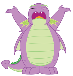 Size: 3150x3302 | Tagged: safe, artist:aleximusprime, imported from derpibooru, spike, dragon, twilight time, chubby, eyes closed, fat, fat spike, male, older, older spike, open mouth, simple background, solo, transparent background, vector, winged spike, wings