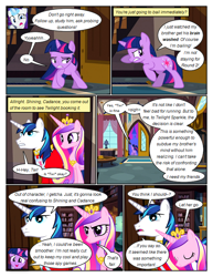 Size: 612x792 | Tagged: safe, artist:newbiespud, edit, edited screencap, imported from derpibooru, screencap, princess cadance, queen chrysalis, shining armor, twilight sparkle, pony, unicorn, comic:friendship is dragons, a canterlot wedding, comic, dialogue, female, frown, jewelry, male, mare, raised hoof, screencap comic, stallion, tiara, unicorn twilight