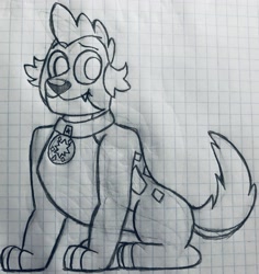 Size: 2813x2983 | Tagged: safe, artist:emmy-does-art, imported from derpibooru, spike, dog, equestria girls, the last problem, dogified, equestria girls interpretation, graph paper, male, monochrome, older, older spike, scene interpretation, solo, species swap, spike the dog, traditional art