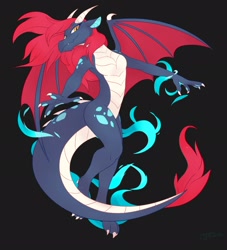 Size: 1862x2048 | Tagged: safe, artist:drtuo4, imported from derpibooru, oc, oc only, dragon, black background, dragon oc, female, horns, simple background, solo