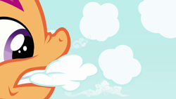 Size: 1280x720 | Tagged: safe, imported from derpibooru, screencap, scootaloo, pegasus, pony, hearts and hooves day (episode), cartoon physics, cloud, eating, eating a cloud, female, nom, nose wrinkle, solo, wrinkle nose cutie face