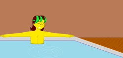 Size: 1280x607 | Tagged: safe, artist:trainman3985, imported from derpibooru, oc, oc only, oc:trainman3985, equestria girls, eyes closed, hot tub, male, solo, spa, stuck