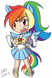 Size: 1200x1800 | Tagged: safe, artist:mandy-kun, imported from derpibooru, rainbow dash, human, crossover, humanized, request, sailor scout, signature, simple background, white background