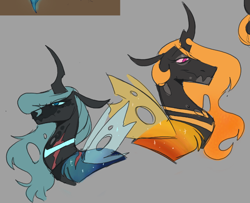 Size: 688x558 | Tagged: safe, artist:_lunalatte_, imported from derpibooru, princess celestia, princess luna, changeling, changeling queen, changelingified, female, orange changeling, princess chryslestia, species swap