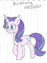 Size: 893x1197 | Tagged: safe, artist:cmara, imported from derpibooru, starlight glimmer, pony, unicorn, female, lined paper, mare, raised hoof, simple background, solo, traditional art, white background