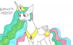 Size: 1532x949 | Tagged: safe, artist:cmara, imported from derpibooru, princess celestia, alicorn, pony, crown, female, jewelry, mare, regalia, simple background, solo, traditional art, white background