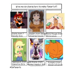 Size: 768x768 | Tagged: safe, imported from derpibooru, applejack, anthro, human, six fanarts, equestria girls, alya césaire, anthro with ponies, clothes, crossover, diane the serpent sin of envy, hat, herrscher of the void, honkai impact 3rd, jasper (steven universe), kiana kaslana, lapis lazuli (steven universe), miraculous ladybug, pumpkin, pumpkin (steven universe), rena rouge, serpent sin, seven deadly sins, steven universe, the seven deadly sins