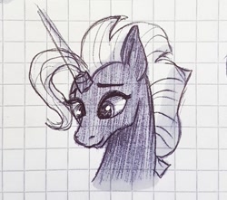 Size: 1053x932 | Tagged: safe, artist:galaxy.in.mind, imported from derpibooru, tempest shadow, pony, unicorn, broken horn, bust, eye scar, female, graph paper, horn, mare, prosthetic horn, prosthetics, scar, solo, traditional art