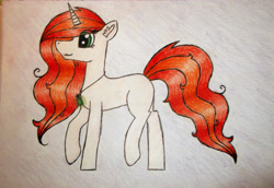 Size: 2949x2034 | Tagged: safe, artist:mrowka333, imported from derpibooru, oc, oc only, oc:red, pony, unicorn, horn, solo, traditional art, unicorn oc